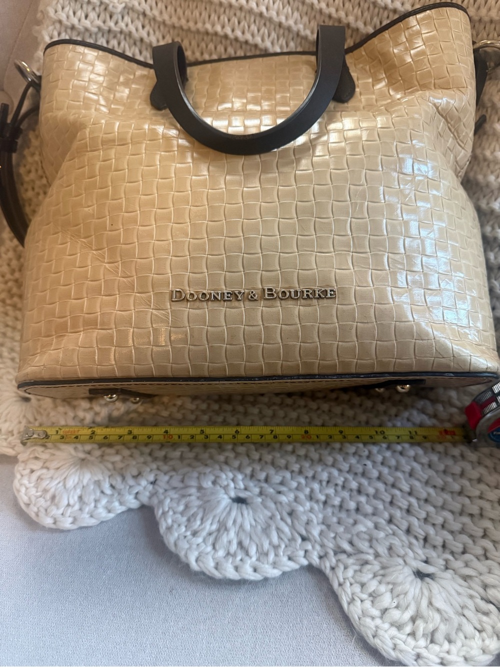 Dooney & Bourke Tan Woven Tote and wallet with Brown Leather Trim - Picture 8 of 10